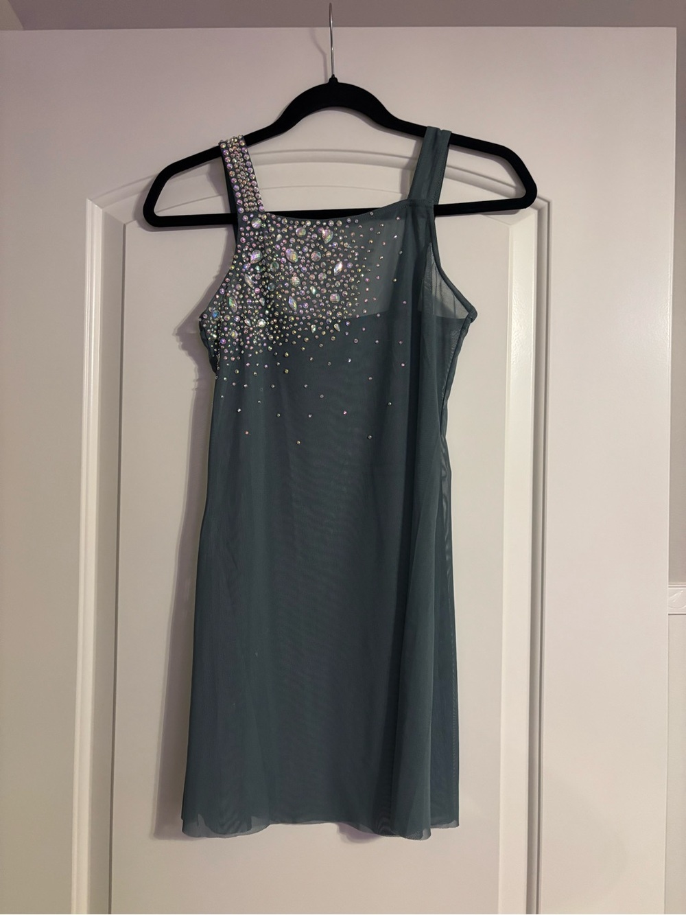 Embellished One-Shoulder Teal Dress